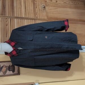 Tommy Hilfiger Men's Gray & Buffalo Red Plaid Shacket Oversized Shirt Jacket XL